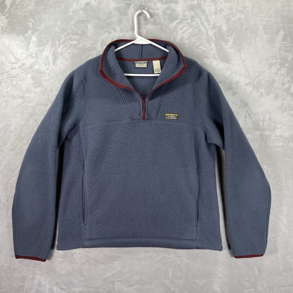 L.L. Bean Sweater Mens Medium Katahdin Fleece Pullover 1/4 Zip Lightweight Gray